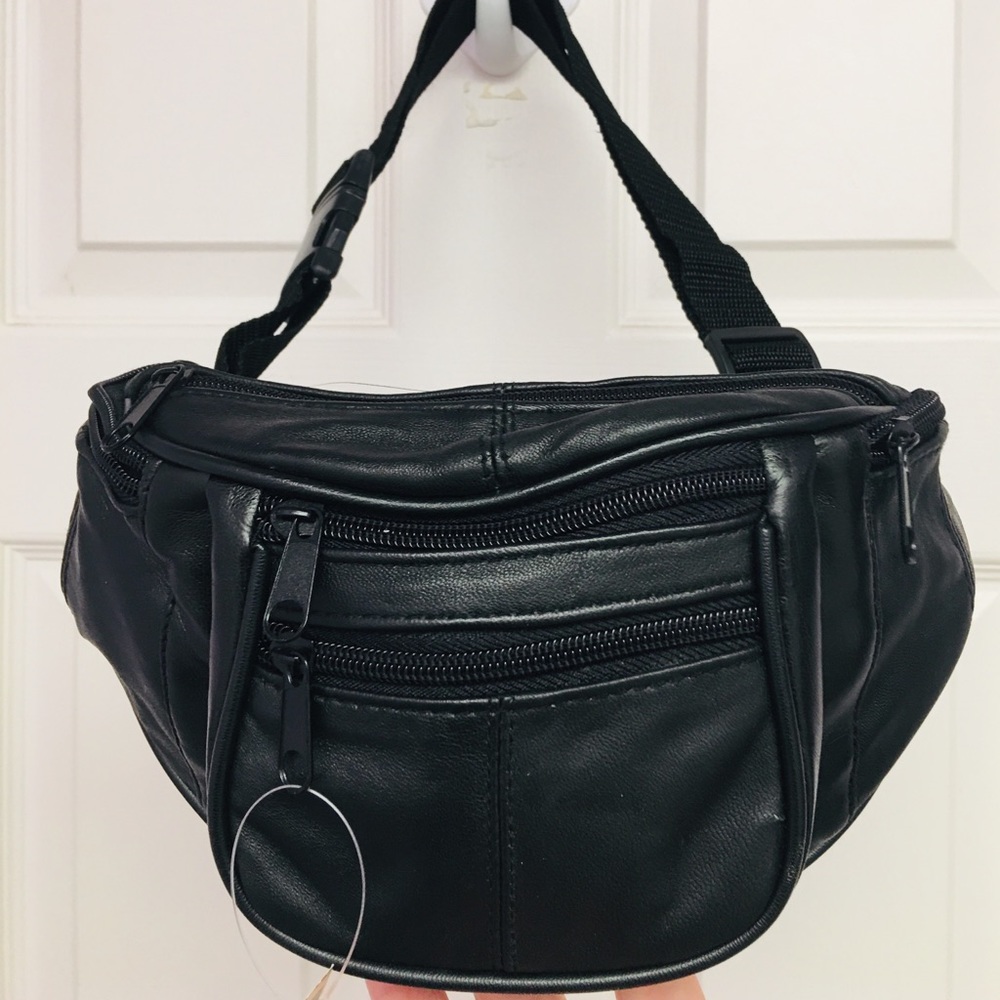 Leather Fanny Pack - Black (6 pockets